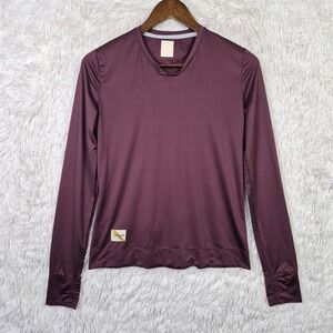 Tracksmith Twilight Long Sleeve Running Shirt Womens Small Plum Burgundy Mesh